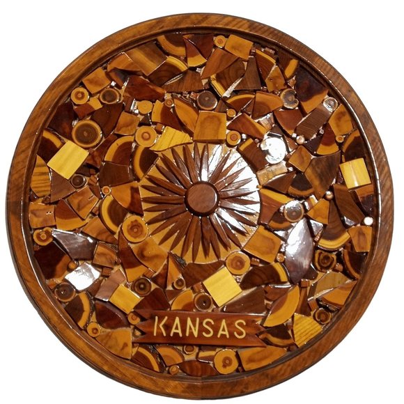 Large Kansas Sunflower Wood Sculpture Assemblage Mosaic Art Vtg KS Flower OOAK